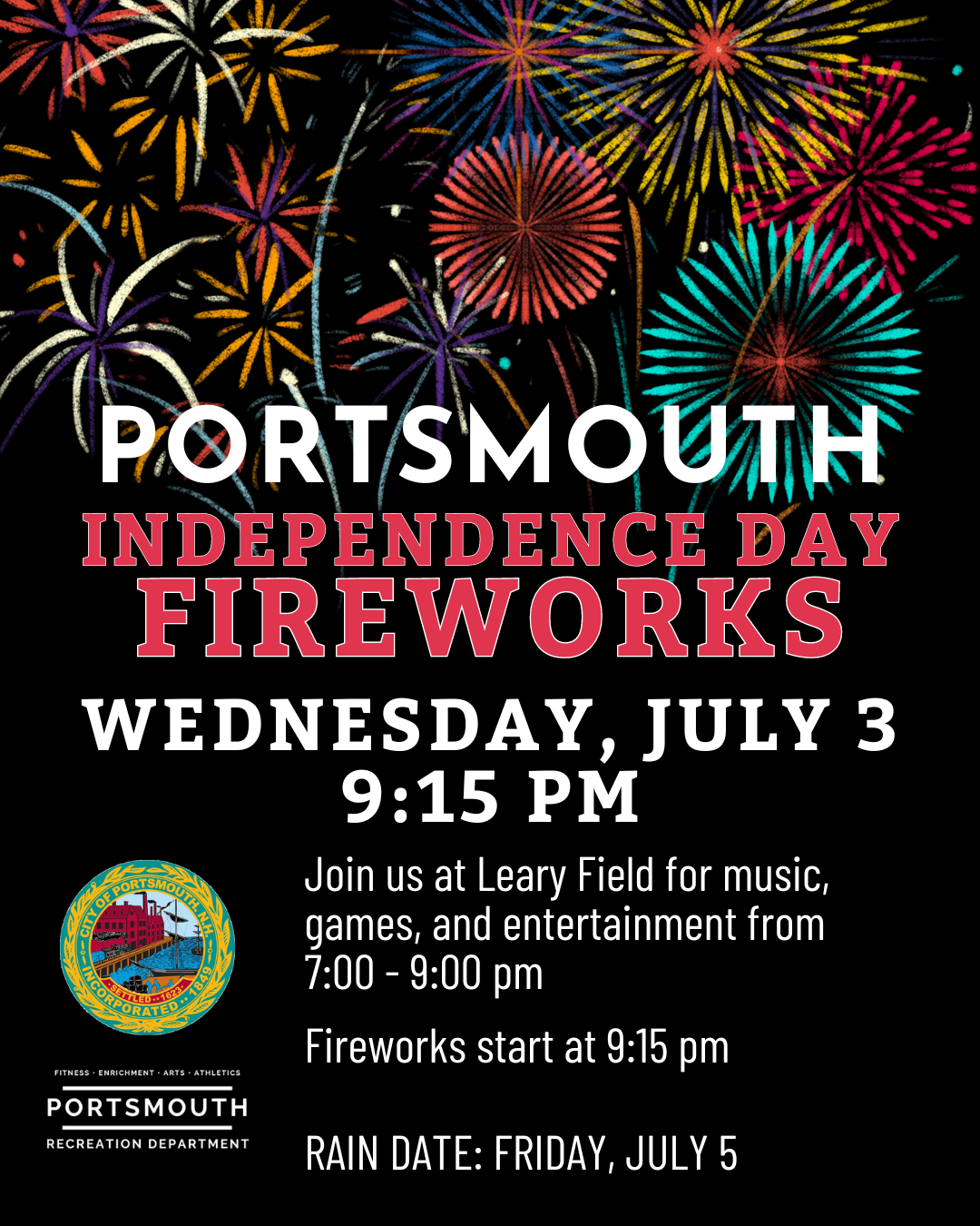 Fireworks image with event details