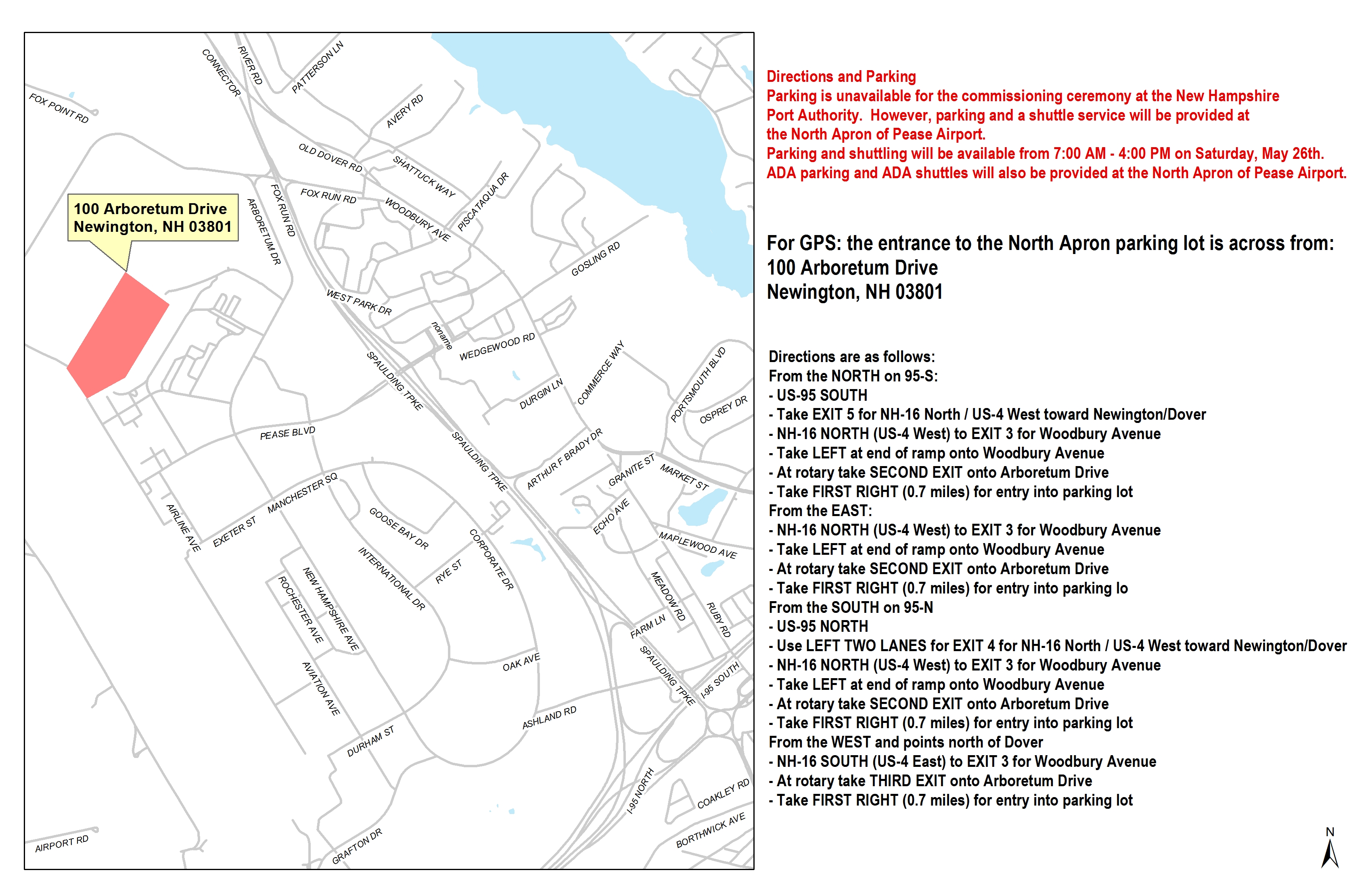 Parking Map for USS Manchester Commissioning 