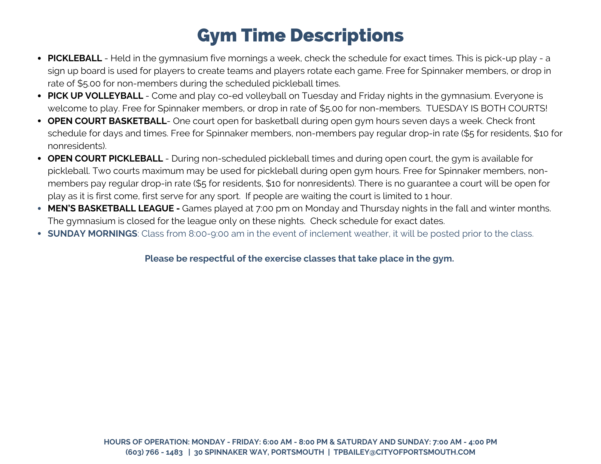 gym time descriptions