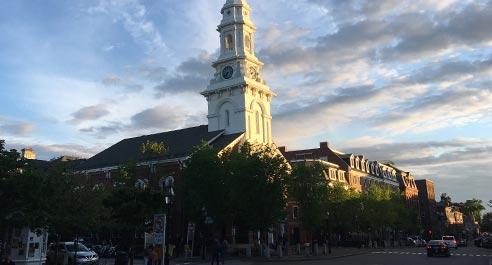 Downtown Portsmouth with North Church at Dusk