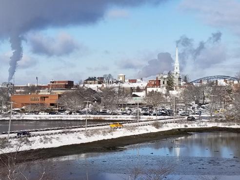 Portsmouth cityscape with snow