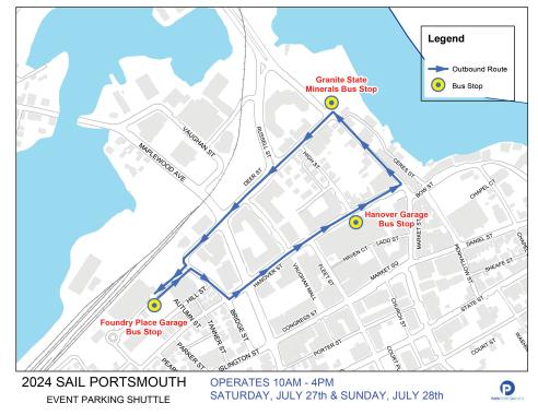 Map of Sail Portsmouth shuttle route for July 27 & 28