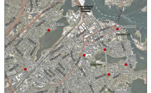 Groundwater monitoring project well locations on City land.